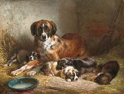 Benno Adam Bernese Mountain Dog and Her Pups oil painting on canvas